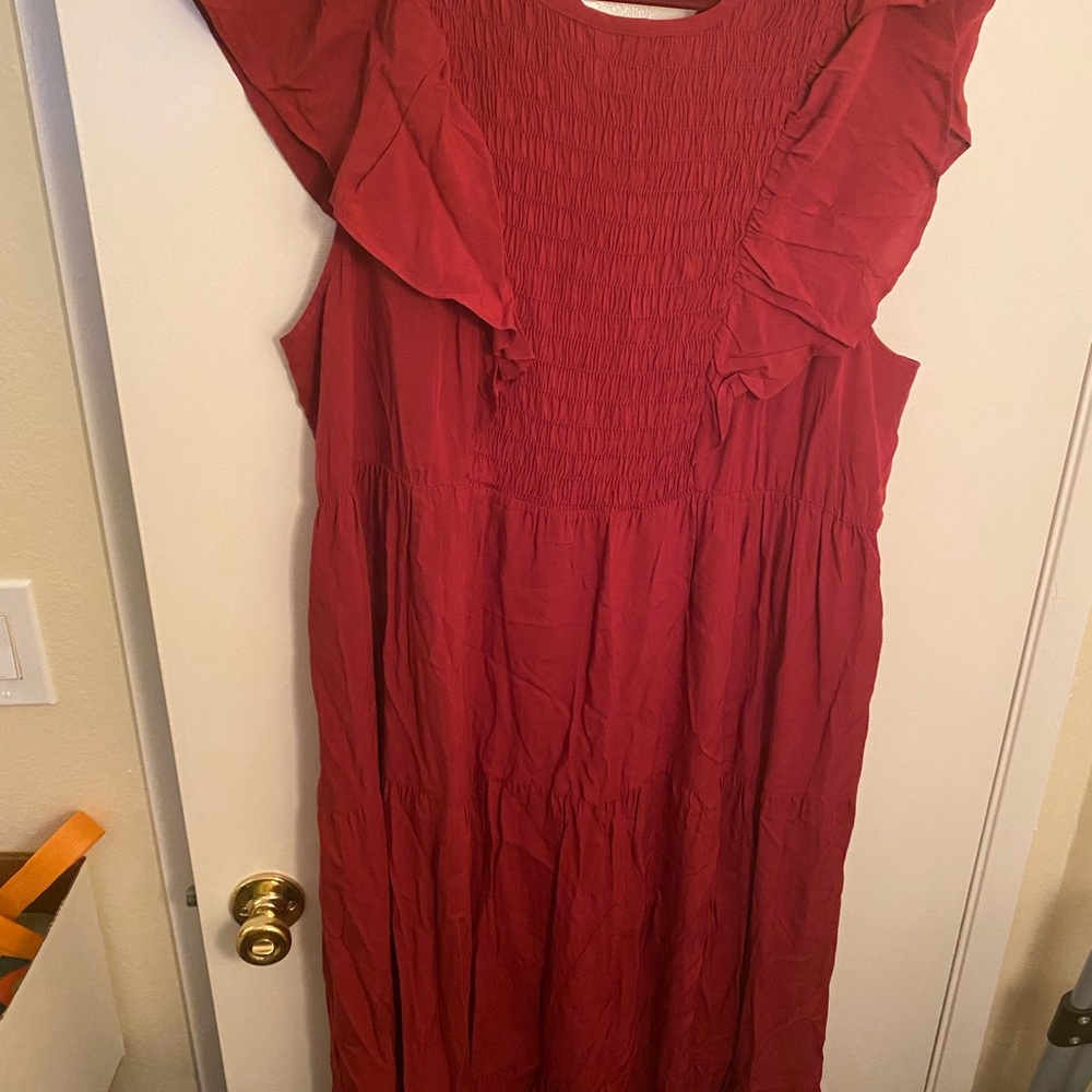 Old Navy Red Maxi Dress with Ruffle Sleeves